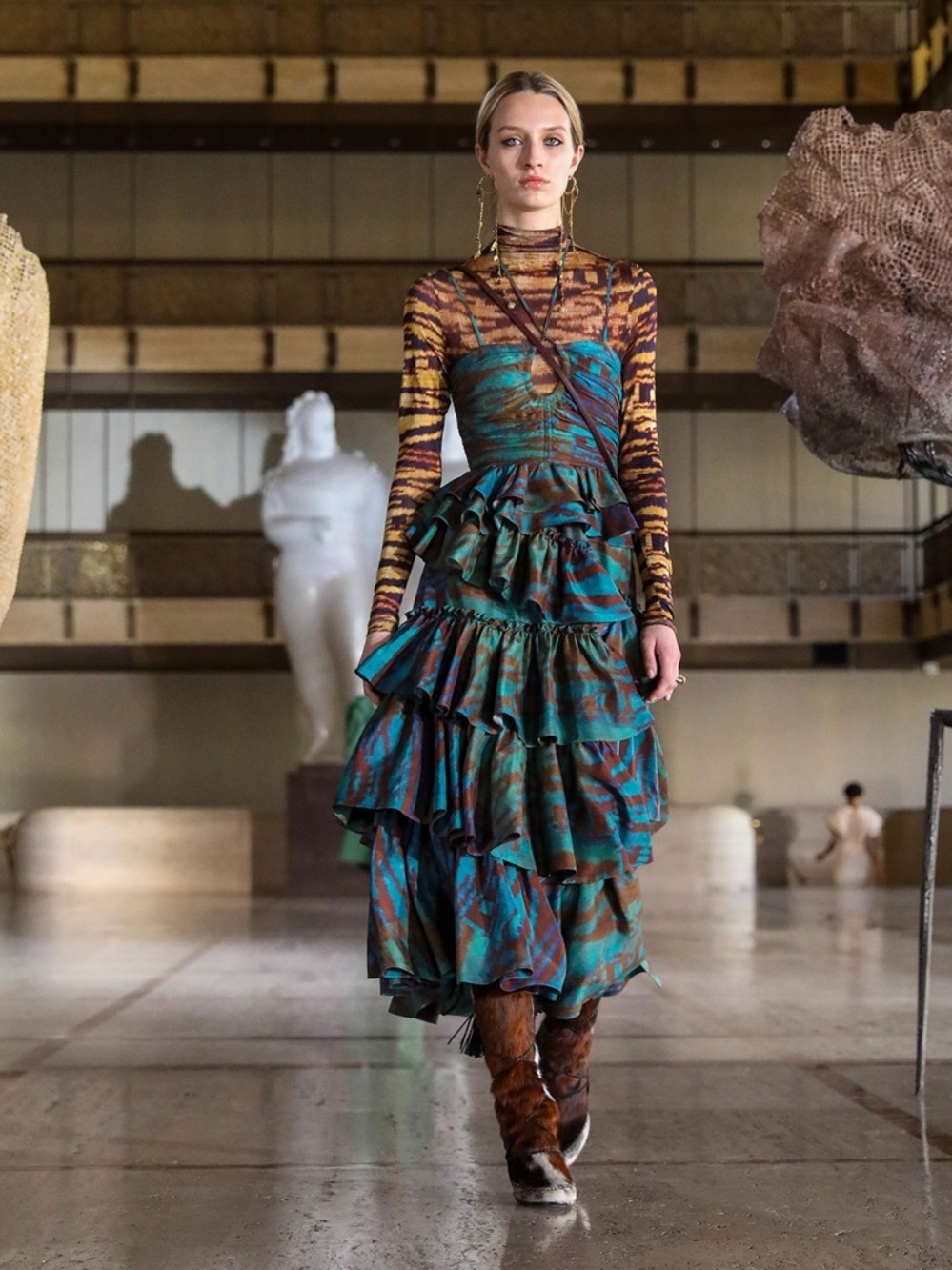 Ulla Johnson Zenat Runway Silk Ikat Tiered Halter Dress Emerald Size 6 - Picture 5 of 17